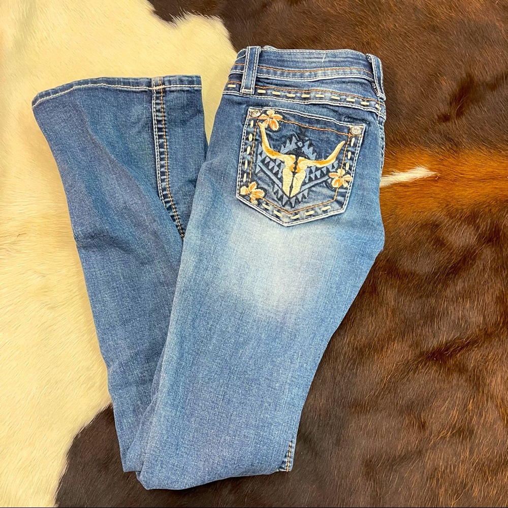 MISS ME Steer Skull Boot Cut Jeans